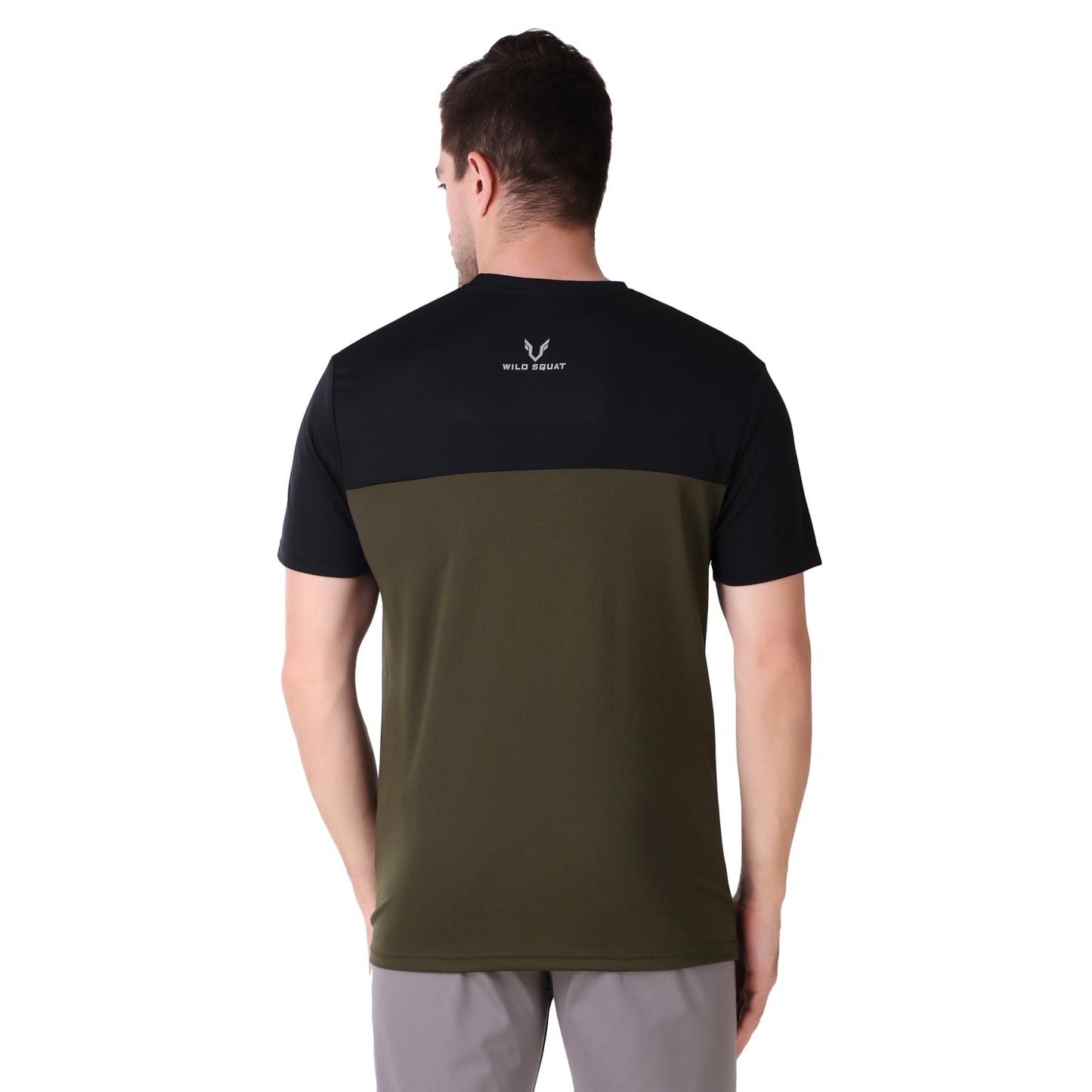 Half & Half Dot Knit T-Shirt - Olive Green