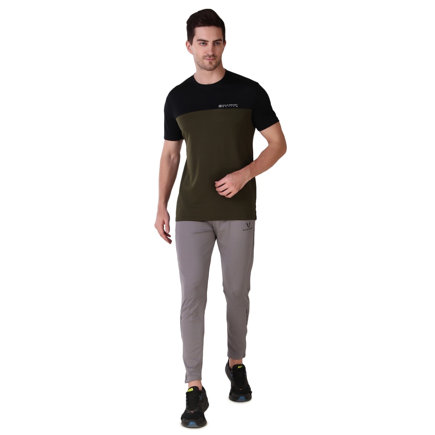 Half & Half Dot Knit T-Shirt - Olive Green