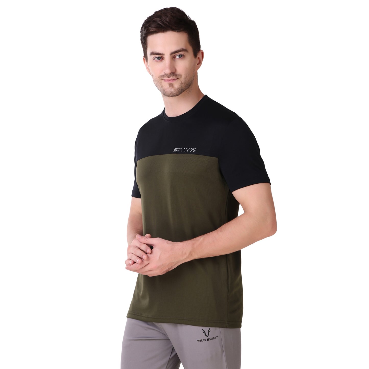 Half & Half Dot Knit T-Shirt - Olive Green