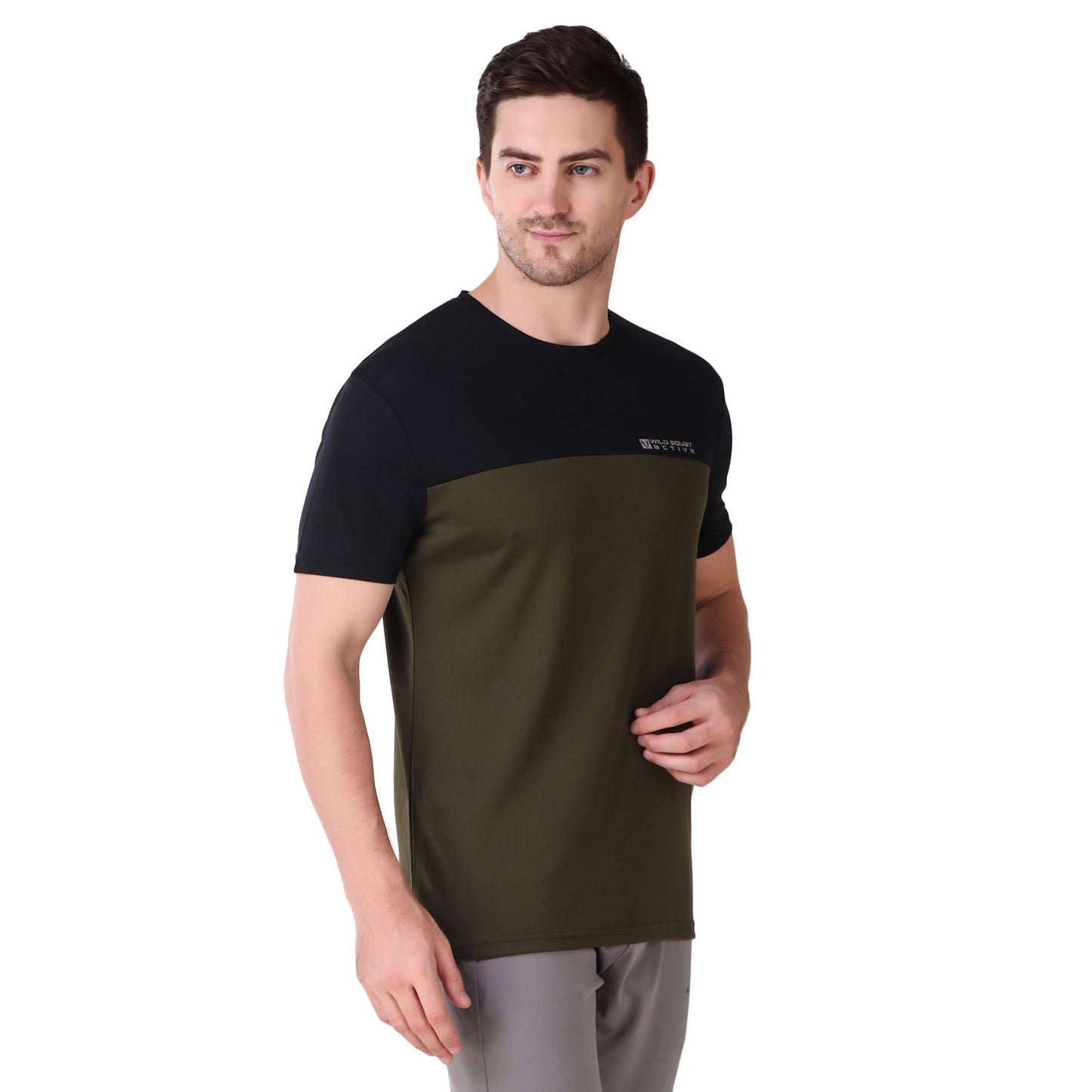 Half & Half Dot Knit T-Shirt - Olive Green