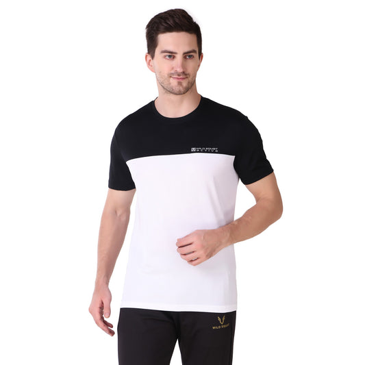Half & Half Dot Knit T-Shirt - White