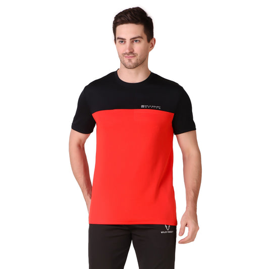 Half & Half Dot Knit T-Shirt - Red