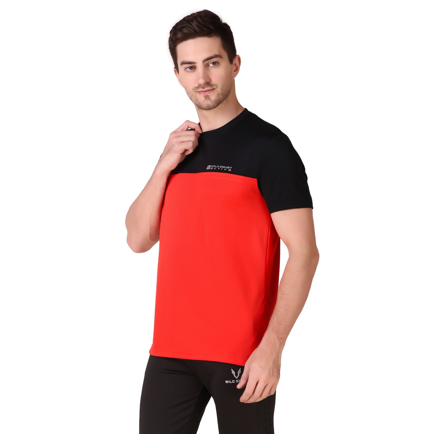 Half & Half Dot Knit T-Shirt - Red