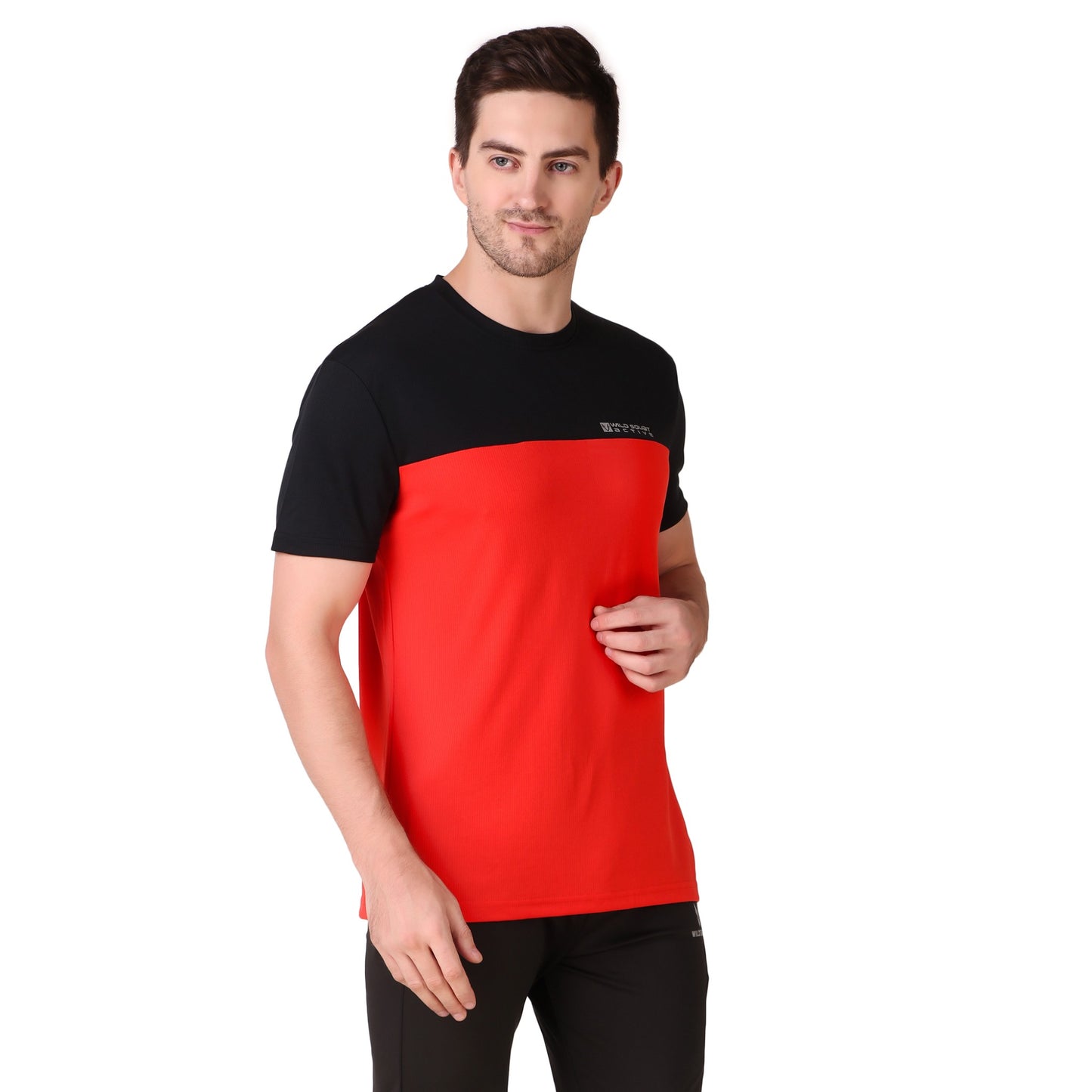 Half & Half Dot Knit T-Shirt - Red