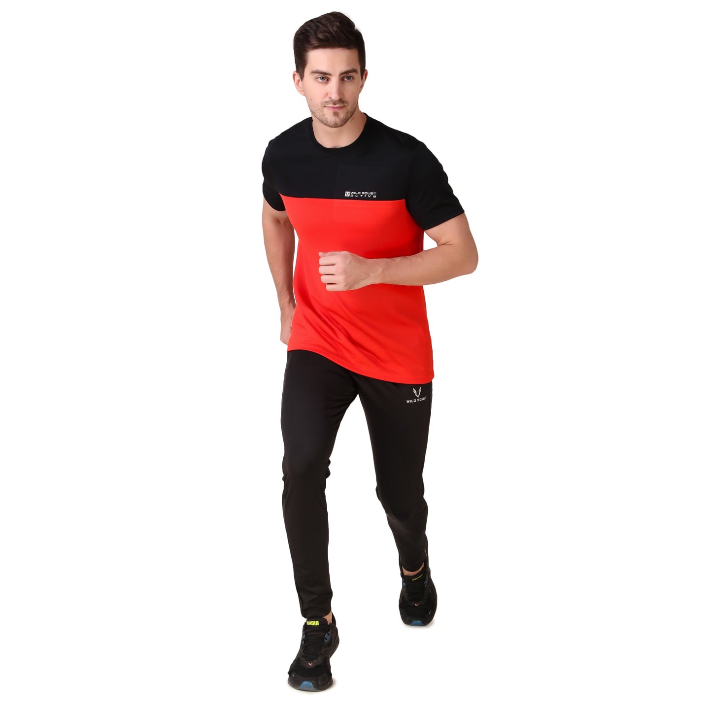 Half & Half Dot Knit T-Shirt - Red