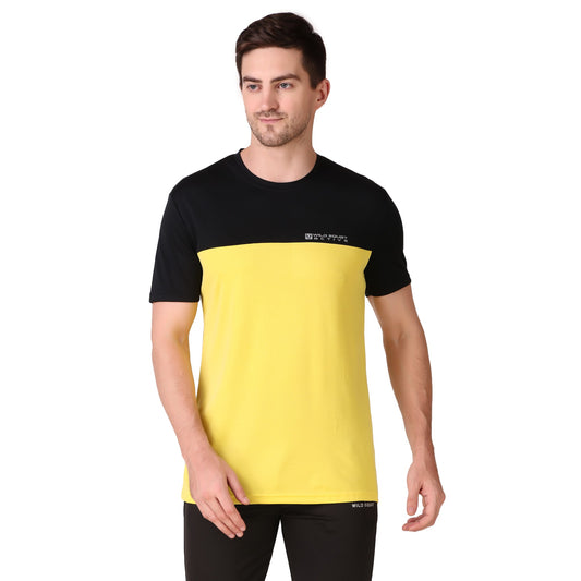 Half & Half Dot Knit T-Shirt - Yellow