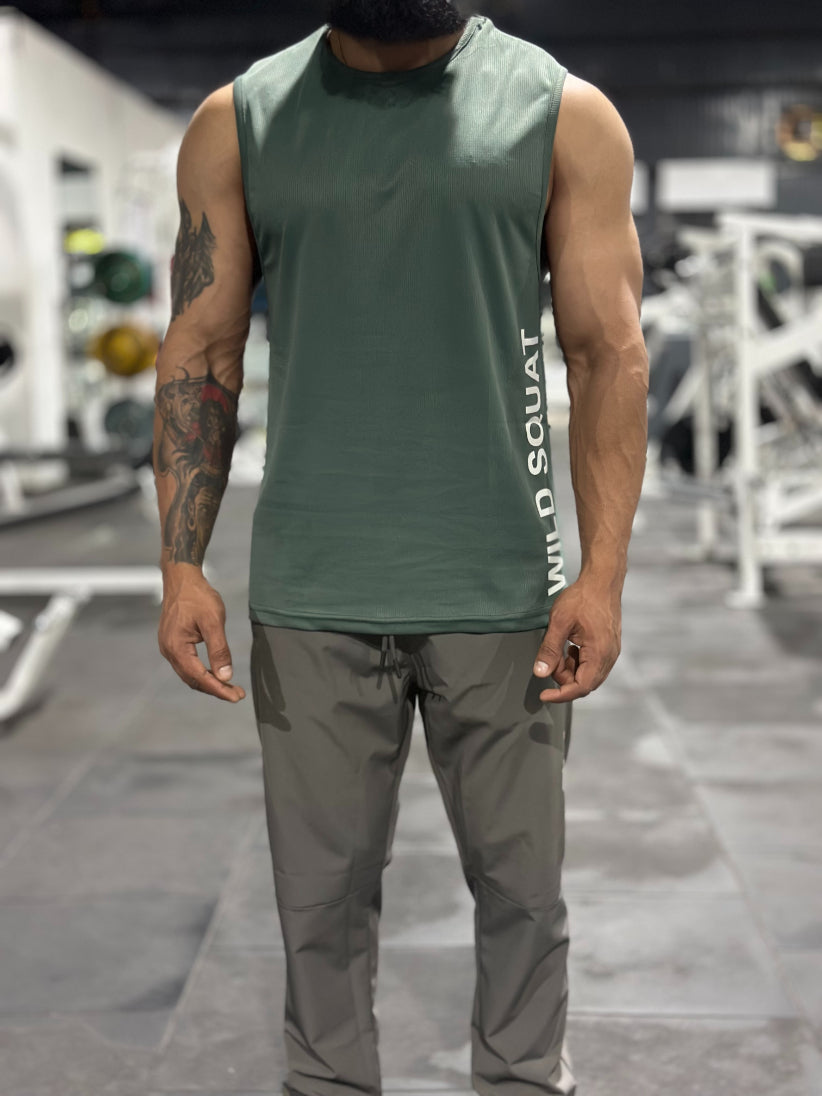 Pro-Fit Sleeveless Gym Tee - Olive Green